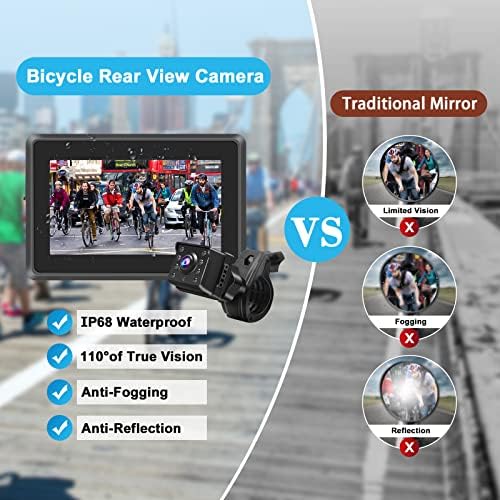 Велосипедна Рефлексен фотоапарат PARKVISION 1080P, Slr камера за обратно виждане За кормилото на велосипеда с 8 светодиода за