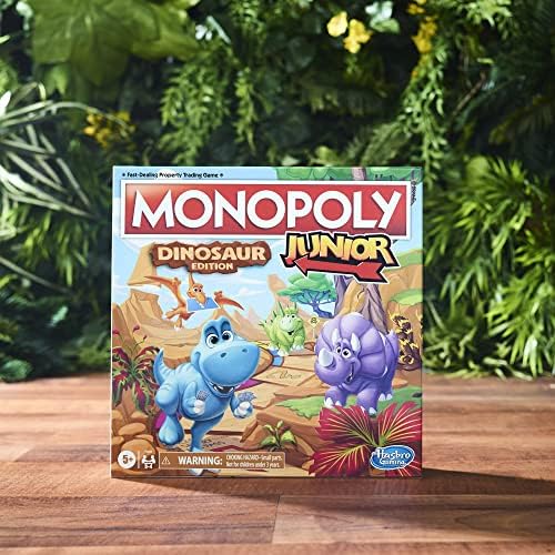 Настолна игра Monopoly Junior Динозавър Edition, Детски игри, Забавни Играчки с Динозаври, Настолна игра с Динозавър за 2-4 играчи, Многоцветен (Специално за )