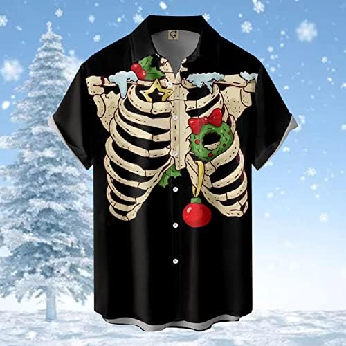 Мъжки Коледна Риза на Дядо Коледа с 3D Дигитален Печат Копчета С Ревери и Къс ръкав, Тениска, Топ, Тренировочная
