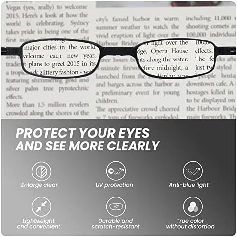 сгъваеми Очила за четене miyya, 2 опаковки, Блокиране на синя светлина, Сгъваеми очила с защита от uv отблясъци, Леки