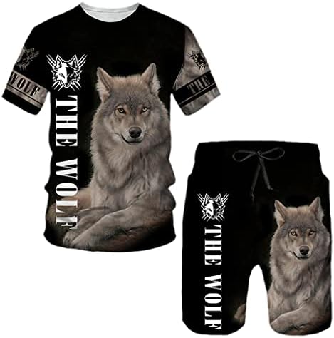 keusyoi, тениски с 3D Принтом на Животното Вълк, къси Панталони, Костюми, Мъжки Летни Ежедневни Блузи С Къс Ръкав,