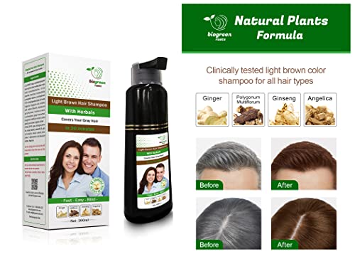 Biogreen Roots Shampoo 200 мл - Светло Кестен шампоан за боядисване на коса с билки - Покрива седину за мъже и жени - Клинично