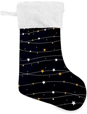 Коледни Чорапи, Бял Модел под формата на Жълта Звезда Тъмно Син Фон с Бял Плюшен Маншет От Мерсеризованного Кадифе