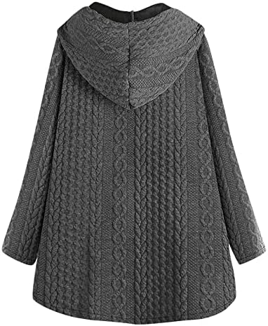 Горно дамско палто с качулка и джобове копчета на големия размер, с високо ниско дълъг ръкав