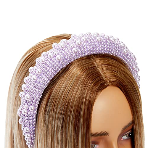 2 Опаковки Кристални Чалми на главата за жените, Мека Перлена Превръзка на главата (Лавандула, Бял)