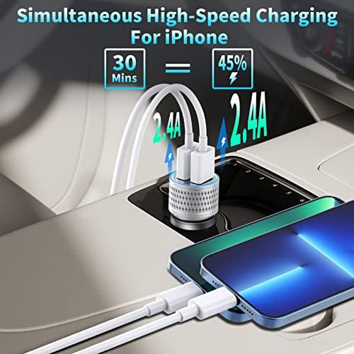 [Сертифициран от Apple Пфи] Бързо зарядно за кола за iPhone, от алуминиева сплав, 4.8 A, двойно зарядно устройство от