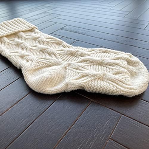 Коледни Чорапи, Ръчно Плетени от Аргайла Коледни Чорапи, 18 См Голям Размер Персонализирани цвят Слонова Кост, Бяло