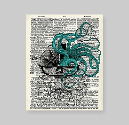 Stefan Arts 8X10 Октопод, без рамка в Старата детска количка, Тапи, Ретро Речник, Художествена печат, Дългогодишна