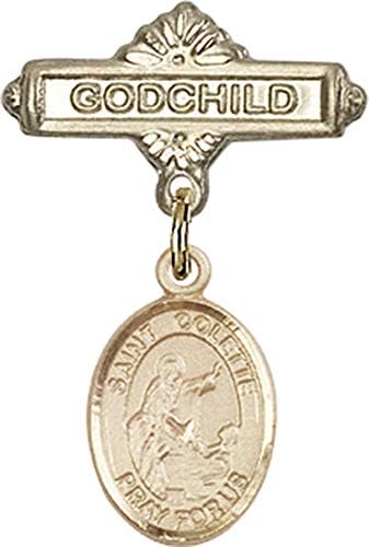Детски икона Jewels Мания за амулет Свети Colette и игла за Кръщелница | Детски иконата със златен пълнеж с амулет Свети