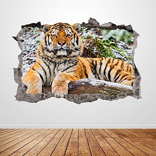 Стикер за стена с изображение на Сибирски Тигър, Отделени 3D Графичен стикер за стена с изображение на животно, Художествена