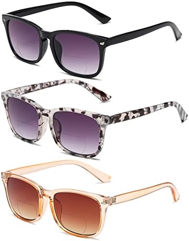 Бифокални очила FSRTEP за жени, класически ретро слънчеви очила за четене 3 опаковки слънчеви очила с UV400 метална