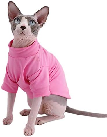 Памучни тениски За котки Sphynx, Дрехи за домашни любимци, Пуловери с ръкави за коте, Дрехи за котки и малки Кученца, Однотонная (M (5,5-7,1 кг), Новост-розов)