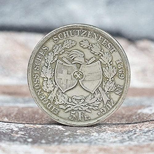 1869 Шаффхаузенский Карнавал Незабравим Сребърен Долар Сребърен Кръг Доминиканската Луньян Чуждестранните Монети