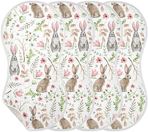 YYZZH Bunny Rabbits Цвете Лист, Клон Муслиновые Салфетки От Оригване за Детето 4 Опаковки От Памук Детски Гъба Престилки