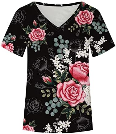 Блуза, Риза за Дами Лято Есен Дрехи с Къс Ръкав Памук V Образно Деколте Графична Тениска за Обяд BC BC