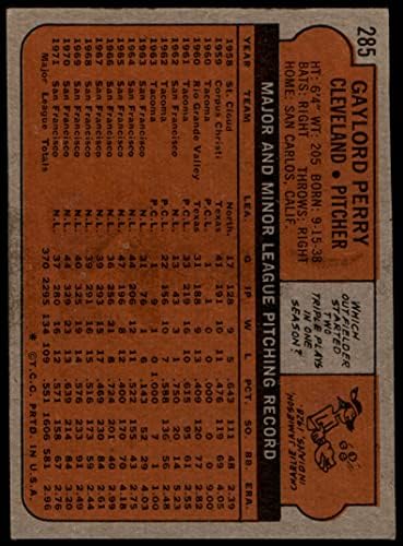 1972 Topps 285 Гейлорд Пери Кливланд Индианс (Бейзболна картичка) EX индианците
