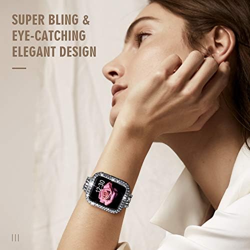 Съвместим с джапанки Apple Watch 40 мм, метална каишка на китката, сменяеми метални джапанки Bling с защитен калъф и инструмент