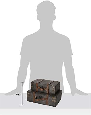 Дървена кутия с панти капак - Комплект от 2 теми: Декоративен Ретро Декор Куфара, Ракла за съхранение на вещи, Пират съкровище