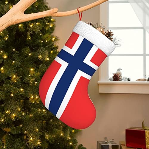 QG ZZX Коледни Чорапи с Бяла Супер Меки Плюшени белезници Флаг Норвегия, Коледни Чорапи, Коледни Украси Отглеждане