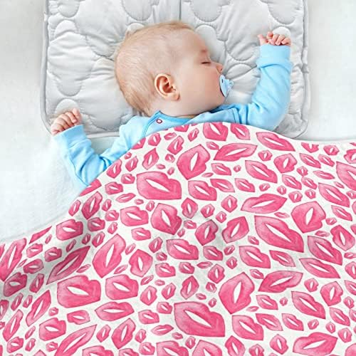 Пеленальное Одеяло с Розов модел за устни, Памучно Одеяло с Деня на Свети Валентин за Бебета, Одеало за прием, Леко Меко