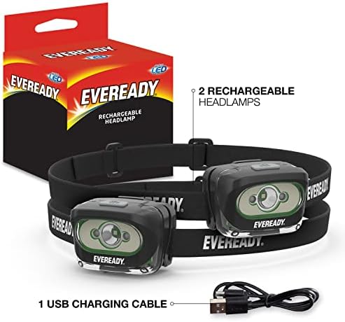 Акумулаторни led налобные светлини Eveready (2 комплекта), водоустойчив налобные светлини IPX4 за джогинг,
