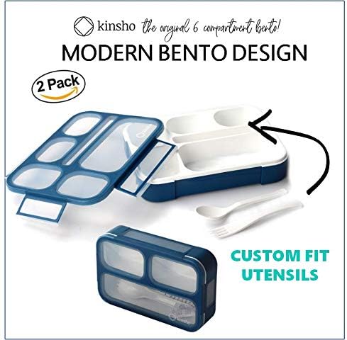 Комплект детски обяд кутии kinsho Bento включва контейнер за закуски (тъмно синьо голям + МИНИ-комплект от 2 опаковки)
