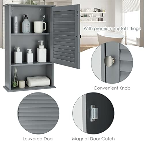 Стенен шкаф за съхранение на банята е от орехово дърво с един като и регулируеми по височина рафта Сив цвят (Цвят: A,