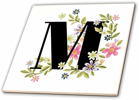 3dRose 3DRose Mahwish - Monogram - Изображение на цветя монограм M - Tiles (ct-371765-3)