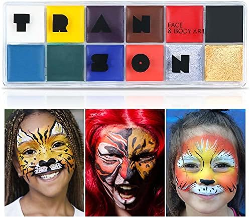 Transon 20pcs Набор от Четки За художествени Стенописи и 12-Цветна Палитра на Бои За Лице и Тяло