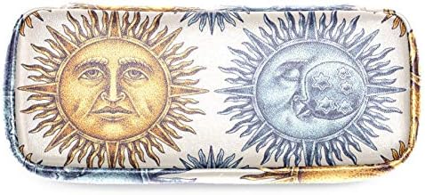 Ръчно рисувани Кожен молив случай с изображение на Слънцето и Луната, Чанта за Писалки с Двоен цип, Чанта за