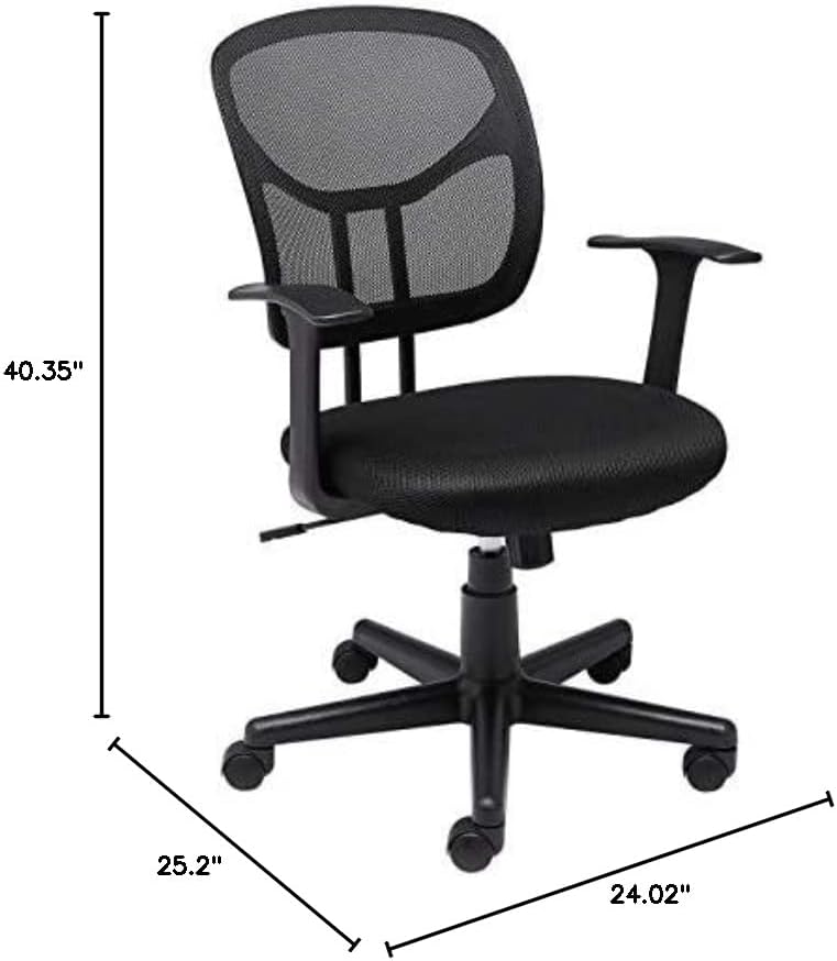 Сетчатое Офис стол Basics със средна облегалка, Регулируема, Завъртане, с Подлакътници, Черна