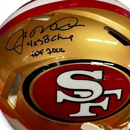 Автентичен каска Скорост с автограф на Джо Монтана с Надписи Fanatics - Каски NFL с автограф