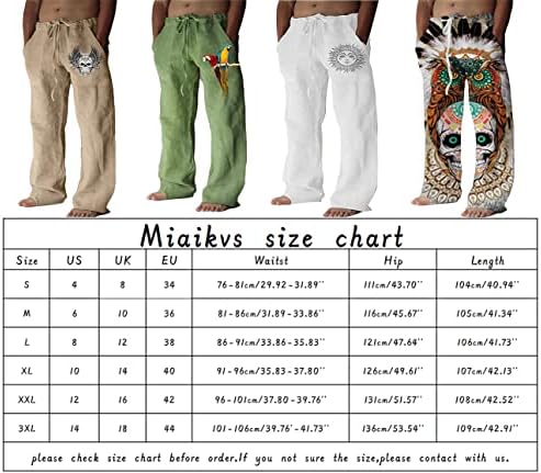 Мъжки ежедневни панталони от памук и лен Miaikvs с Еластичен колан - Принт, Дишащи панталони свободно намаляване