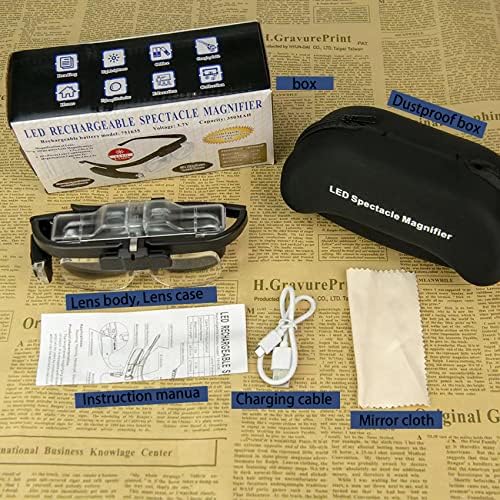Очила-Лупи с Led Монтиране на главата, USB Планина За зареждане, 3 Сменяеми Обектива, Акумулаторна Свободната си Ръка,