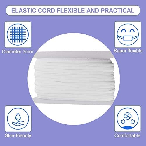 30 ярда меки еластични ленти за шиене, 1/8 инча бял еластичен кабел за шиене маски Направи си сам (1/8 инча)
