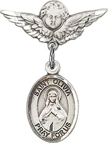 Детски икона Jewels Мания за талисман на Свети Оливия и пин Ангел с крила | Детски икона от Сребро с талисман Свети