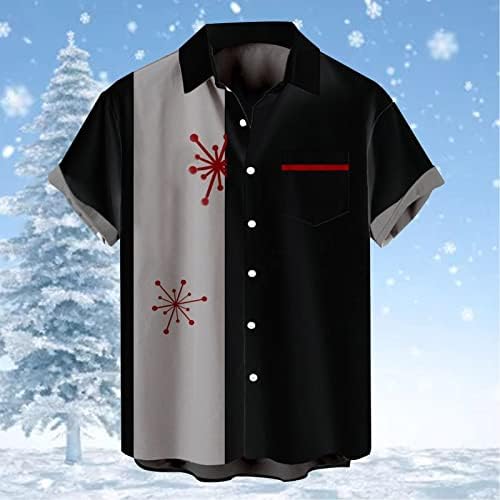 WOCACHI Коледни Ризи с копчета за Мъже С Къс Ръкав, Забавна Коледна Новост, Лоскутные Хавайски Вечерни Риза за Боулинг