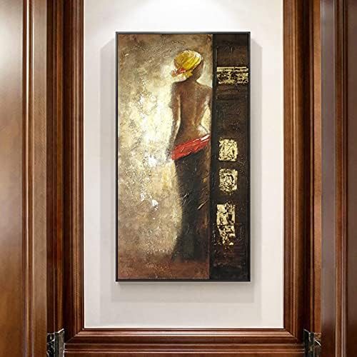 YZBEDSET Абстрактни Африкански Жени с Жълт шал на Картината Ръчно Рисувани Живопис с маслени бои Върху Платно Стенно Изкуство за Хол Спалня Офис Коридора на Хотела и т?