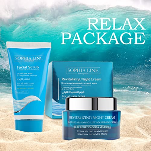 Пакет Sophia Line Relax - Набор от продукти от Мъртво море - Нощен крем за жени срещу стареене и Скраб за лице