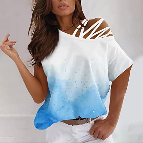Женска Тениска, Свободни Блузи за Жени, Върхове с открити Рамене, Ризи с Къс Ръкав, Летни Блузи, Секси