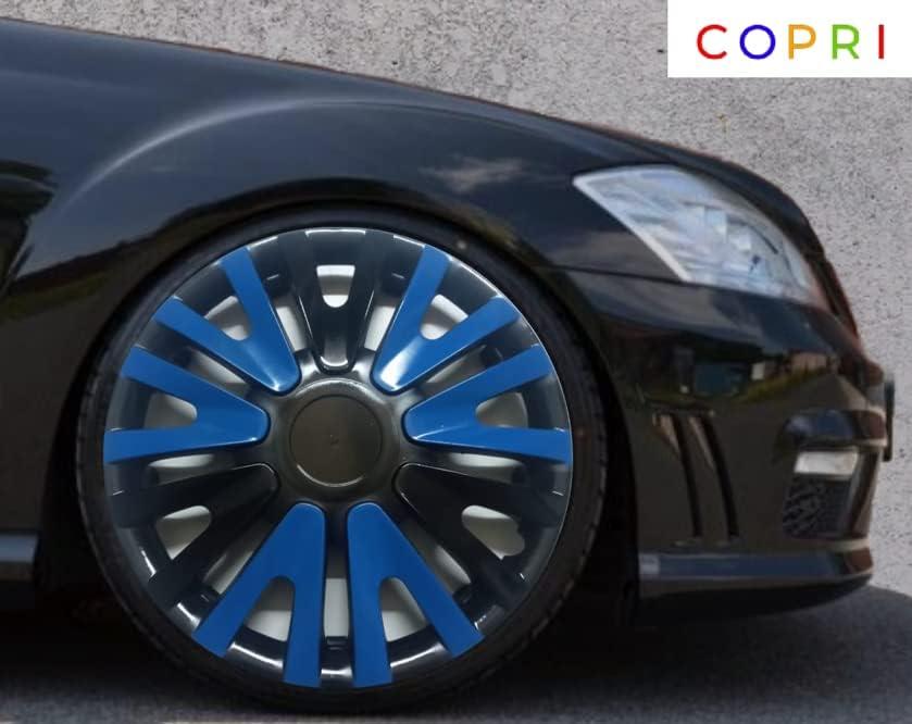 Copri Комплект от 4 Джанти Накладки 14 инча Черно-Синя Защелкивающаяся капачката на Главината, Подходящи за Peugeot