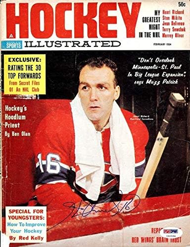 В илюстрирана корица на списание Henri Richard Hockey с автограф Монреал Канадиенс PSA/DNA #U93584 - Списания НХЛ с автограф