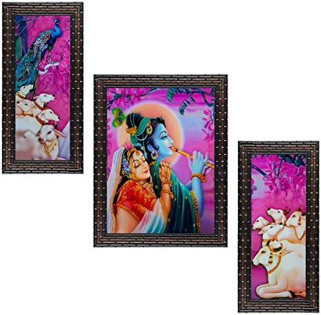 Набор от Indianara от 3 картини на Радха Кришна в рамка (3512 GB) без стъкло 6 X 13, 10,2 X 13, 6 X 13 ИНЧА