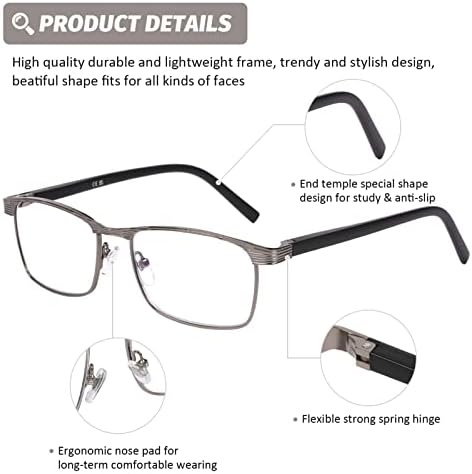 DOOViC 3 Опаковки Мъжки слънчеви Очила за четене за мъже Елегантен Дизайн, Метална Дограма За Четене Синя Светлина