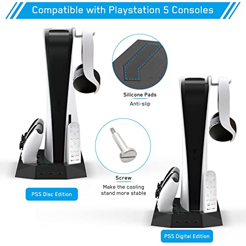 Ideashop Поставка за PS5 с охлаждаща станция и зареждащата станция с две контролери за конзолата Playstation 5 и аксесоари