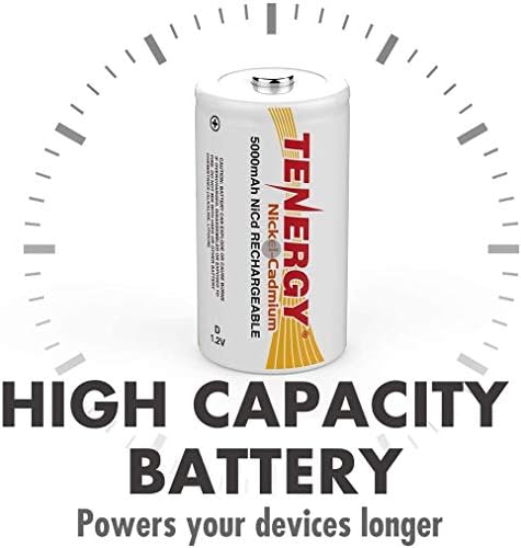 Разход на батерия Tenergy: 8 бр., Размер D, 5000mAh, NiCd, С горния бутон, Акумулаторни Батерии,