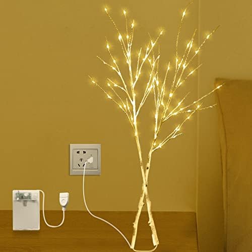 Zipdiz Бели Клони-пръчки, 32 ИНЧА 100 светодиоди с часовник, USB или батерии, Изкуствена разклонение на дърво