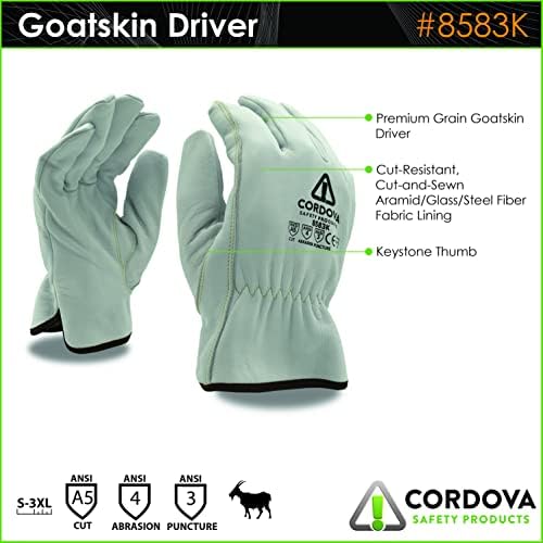 Ръкавици Cordova Safety Products от коза кожа Премиум-клас, на лигавицата на арамида / стъкло, Трапецеидальный