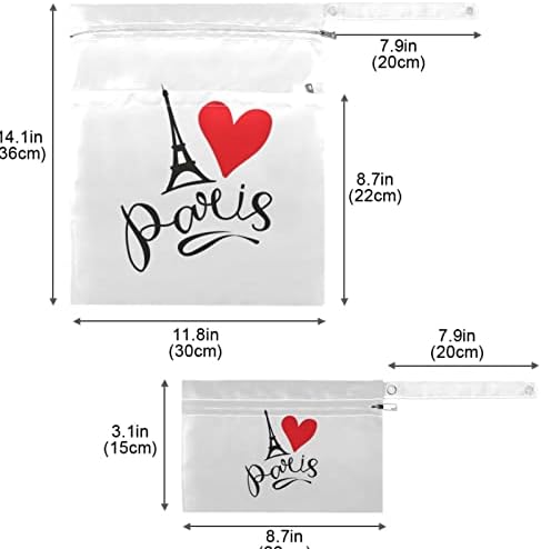 ZZXXB Paris Love Heart Водоустойчив Влажна Чанта за многократна употреба Текстилен Влажна Пелена Суха Чанта с Джоб