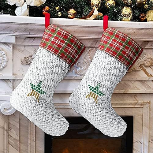 Детелина Американски Флаг Звезда Коледни Чорапи с Лъскави Пайети Коледен Празник Камина Кмет на Вечерни Окачен Декор